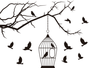 Pegatina de Jaula y Pájaros en Rama