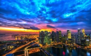 Mural Ciudad de Singapur al Atardecer