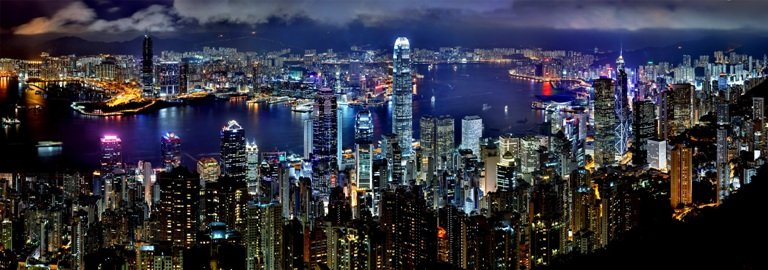 Mural Ciudad de Hong Kong en la Noche