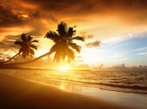 Mural de Playa Paradisíaca al Atardecer